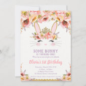 Bunny 1er Anniversaire Invitations Filles Floral R (Devant)