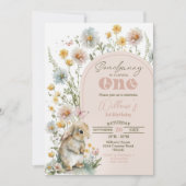 Bunny 1st Birthday Invitation Wildflowers Kaart (Voorkant)