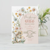 Bunny 1st Birthday Invitation Wildflowers Kaart (Staand voorkant)