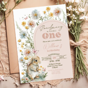 Bunny 1st Birthday Invitation Wildflowers Kaart