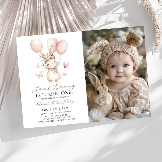 Bunny 1st Birthday Photo Invitation
