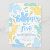 Bunny 5th Birthday Party Spring Boy Bunny Verjaard Kaart (Voorkant / Achterkant)