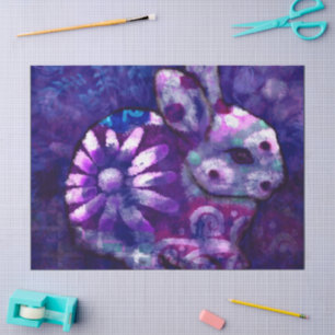 Bunny Abstract Konijn Blauw Paarse Bloemen Decoupa Tissuepapier