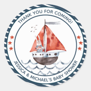 Bunny Ahoy Het is een jongen Nautical Ronde Sticker