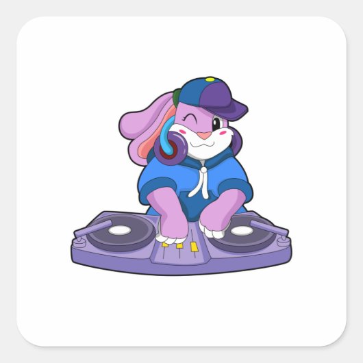 Bunny als muzikant met mixer vierkante sticker (Voorkant)