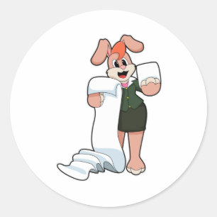 Bunny als secretaris met papier ronde sticker