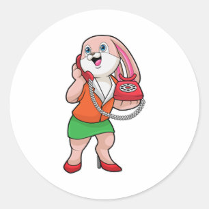 Bunny als secretaris met telefoon ronde sticker
