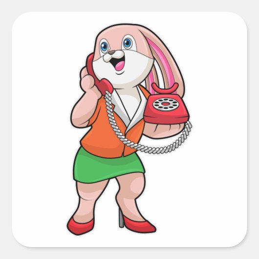 Bunny als secretaris met telefoon vierkante sticker (Voorkant)