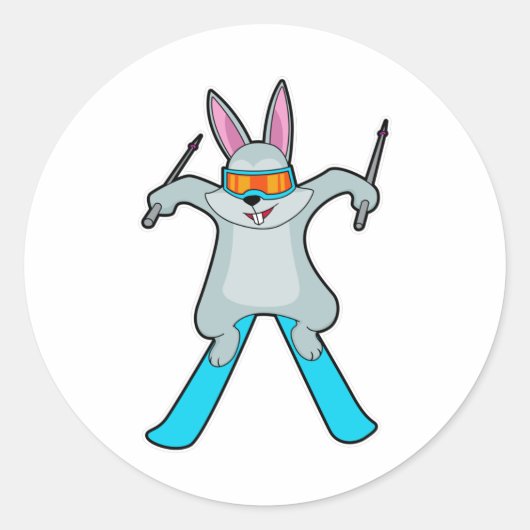 Bunny als Skier met Ski Ronde Sticker (Voorkant)