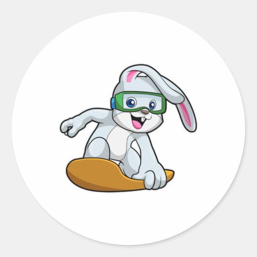Bunny als Snowboarder met Snowboard Ronde Sticker (Voorkant)