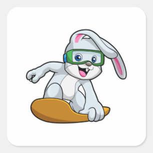 Bunny als Snowboarder met Snowboard Vierkante Sticker