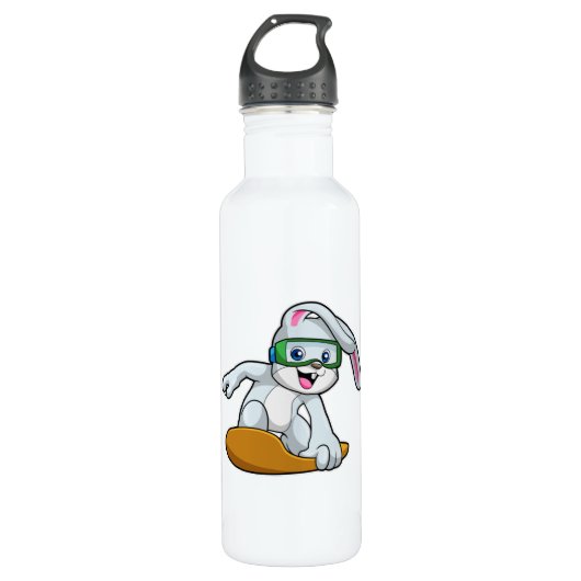 Bunny als Snowboarder met Snowboard Waterfles (Voorkant)