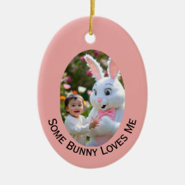 Bunny and Child two photos Oval Frame Easter Keramisch Ornament