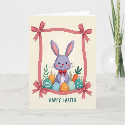 Bunny And Decorated Eggs Card Kaart (Voorkant)