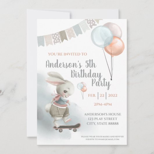 Bunny Anniversaire Fête Invitation (Devant)