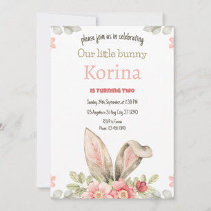 Bunny Anniversaire Fête Invitation rose floral
