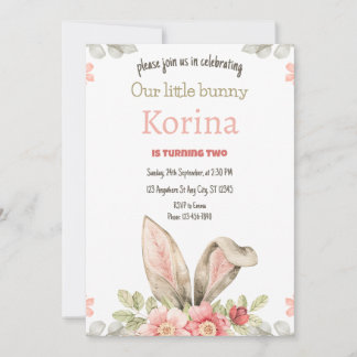 Bunny Anniversaire Fête Invitation rose floral