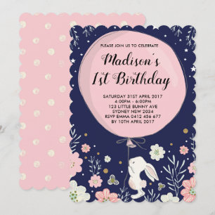 Bunny Anniversaire Invitation Rabbit Marine rose T