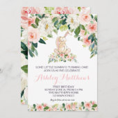 Bunny anniversaire rose Belle Invitation Florale, (Devant / Derrière)