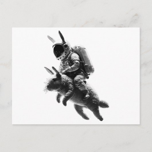 Bunny Astronaut Riding a Rabbit in Space Briefkaart (Voorkant)
