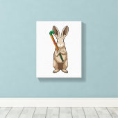 Bunny at Hockey with Hockey stick Canvas Afdruk (Insitu (Houten vloer))