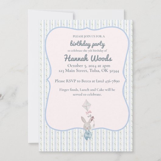 Bunny avec invitation de la fête de cerf-volant (Devant)