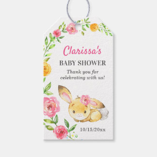 Bunny Baby Meisje Douche Konijn Strooi Roze Bloeme Cadeaulabel