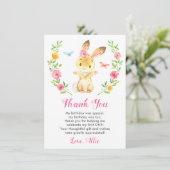 Bunny Baby Meisje Eerste Verjaardagsfeest Bloemen  Bedankkaart (Staand voorkant)