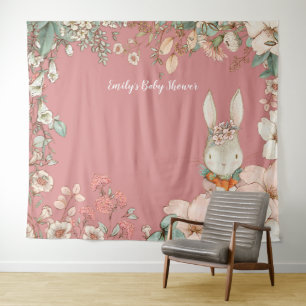  Bunny Baby shower Achtergrond landschap Roze Wandkleed