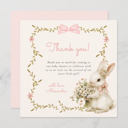 Bunny Baby shower Bedankt Card (Voorkant / Achterkant)