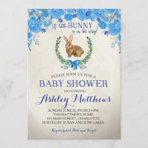 Bunny BABY SHOWER boy Beauful Floral Kaart