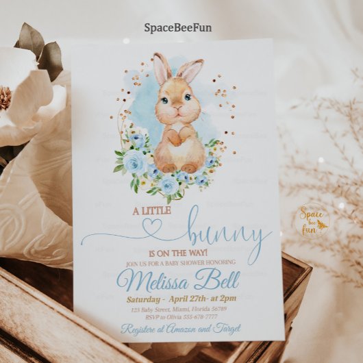 Bunny Baby shower Invitation Boy Spring boho
