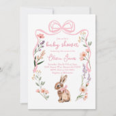 Bunny baby shower invitation fleurs arc rose fille (Devant)