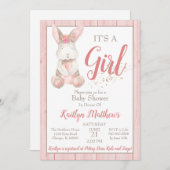 Bunny Baby shower Invitation pour Fille Bébé (Devant / Derrière)