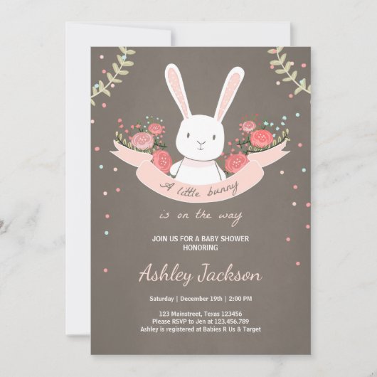 Bunny Baby shower invitation Rabbit Spring Floral (Devant)