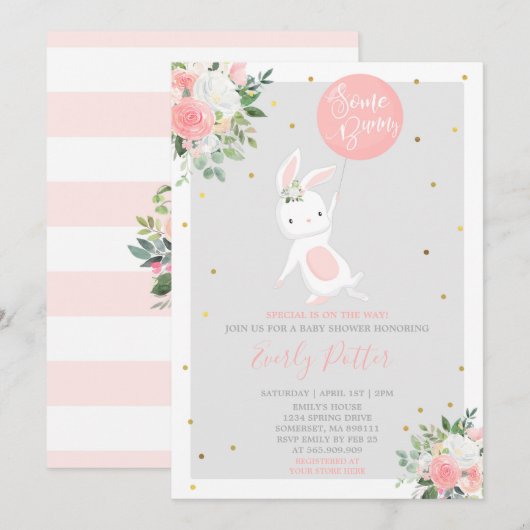 Bunny Baby shower Invitation Some Bunny Special Kaart (Voorkant / Achterkant)