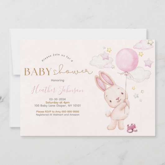 Bunny Baby shower Meisje Kaart (Voorkant)