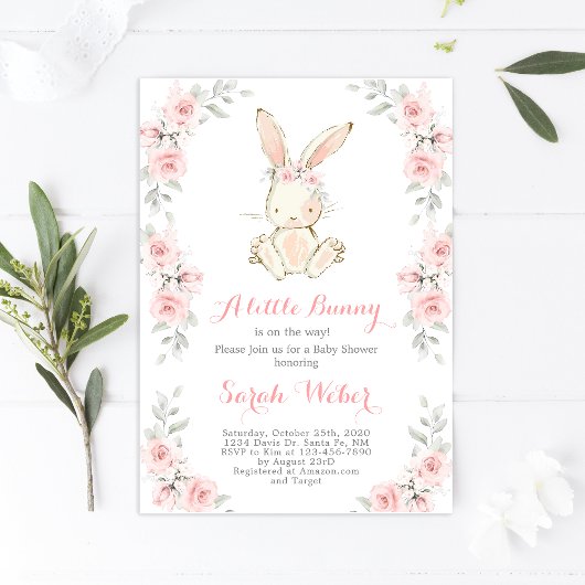 Bunny baby shower meisje kaart