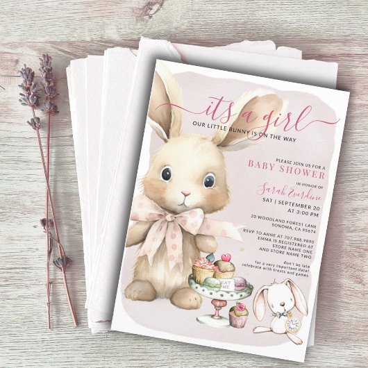 Bunny Baby shower Meisje Kaart