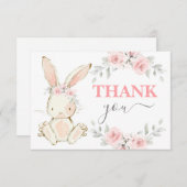 Bunny Baby shower rose merci Carte de notes (Devant / Derrière)