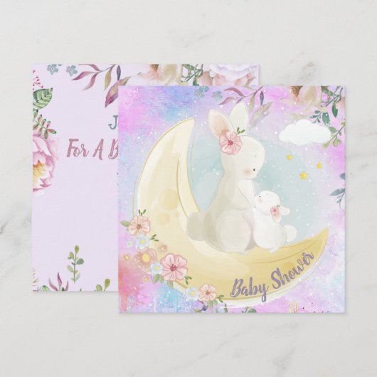 Bunny Baby shower Uitnodiging (Voorkant / Achterkant)