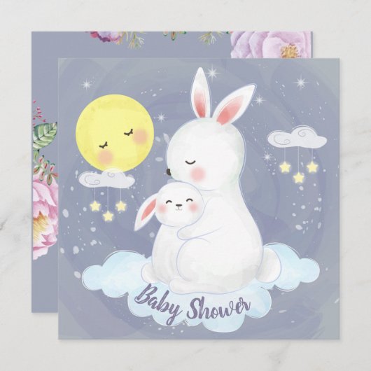 Bunny Baby shower Uitnodiging (Voorkant / Achterkant)