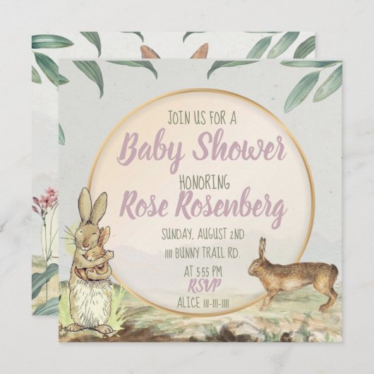 Bunny Baby shower Uitnodiging (Voorkant / Achterkant)