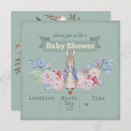 Bunny Baby shower Uitnodiging (Voorkant / Achterkant)