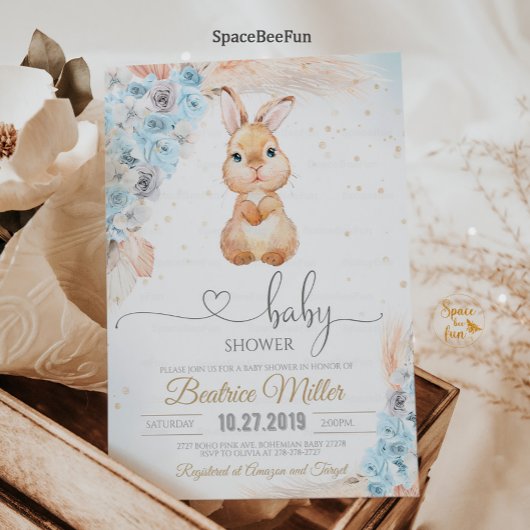Bunny Baby shower Uitnodiging Jongen Boho pampas g