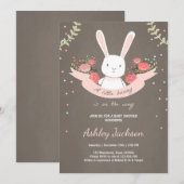 Bunny Baby shower uitnodiging Rabbit Spring Floral (Voorkant / Achterkant)