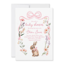 Bunny baby shower uitnodiging roze boog meisje blo