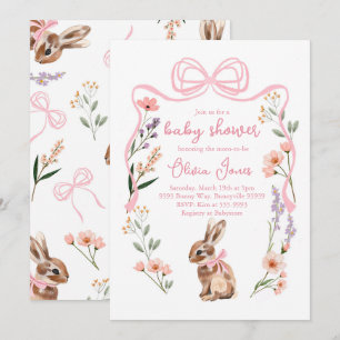 Bunny baby shower uitnodiging roze boog meisje blo