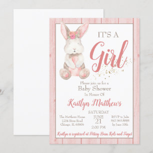 Bunny Baby shower Uitnodiging voor Meisje Baby