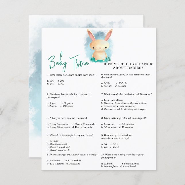 Bunny Baby Trivia | BABY SHOWER (Voorkant / Achterkant)